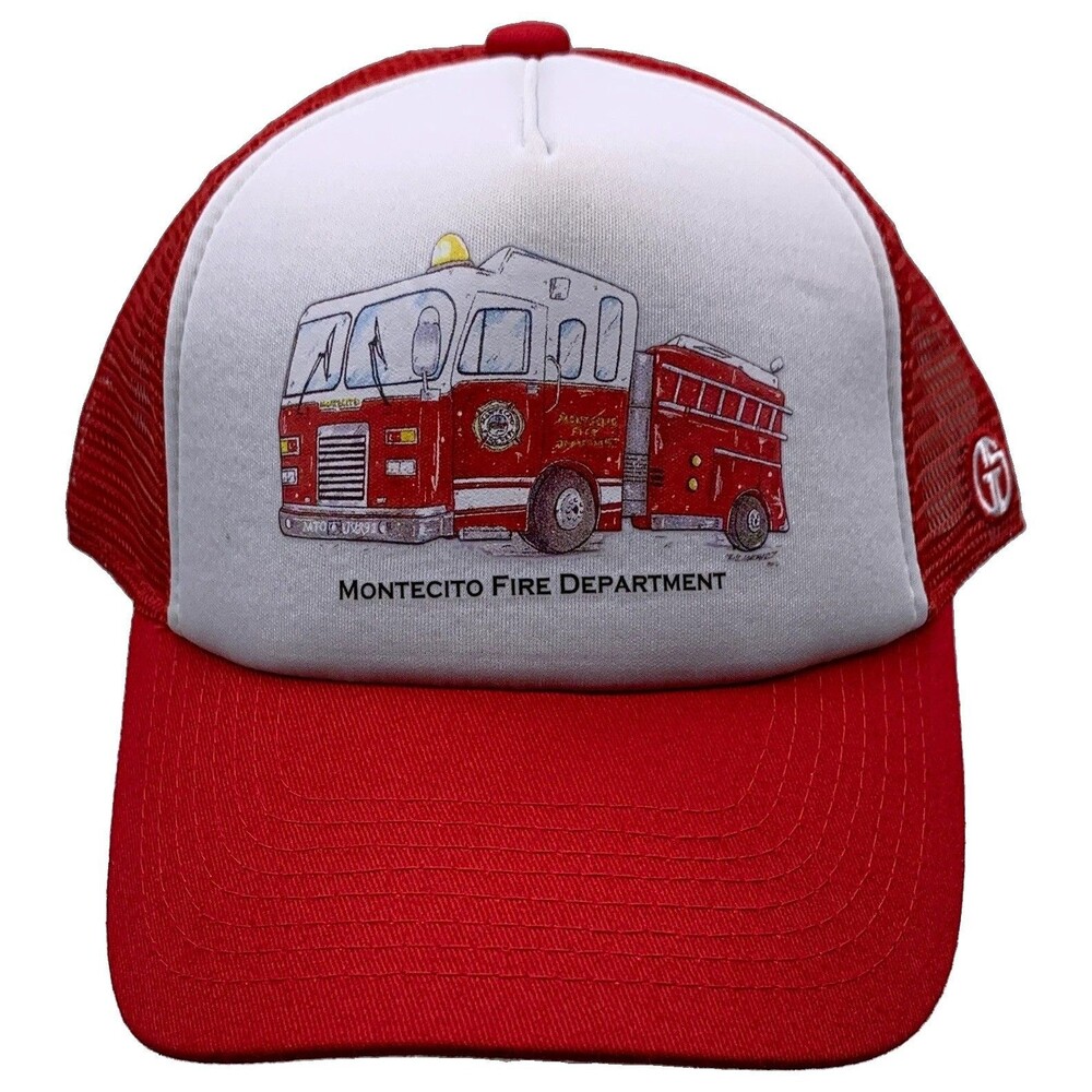 Grom Squad Montecito Fire Department Red/White Mesh Trucker Hat Adjustable